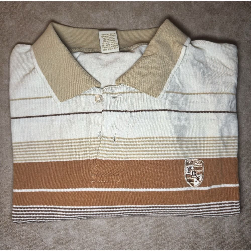BARE FOX Vintage Polo Shirt Y2K - 4XL TAN AND WHITE
